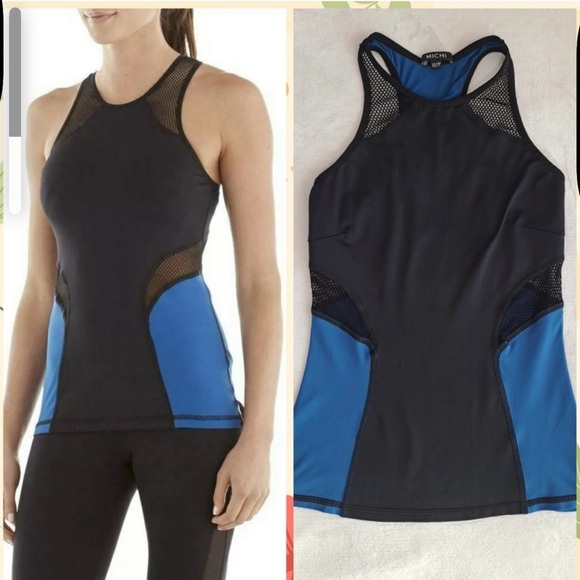 Michi Black and Blue Mesh Tank Top - Picture 1 of 10